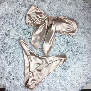 NEW champagne tie front bikini set